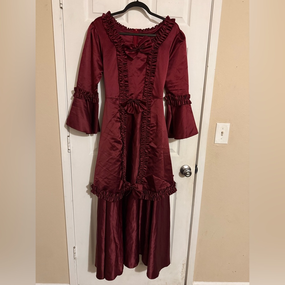 Elegant Burgundy Victorian Dress